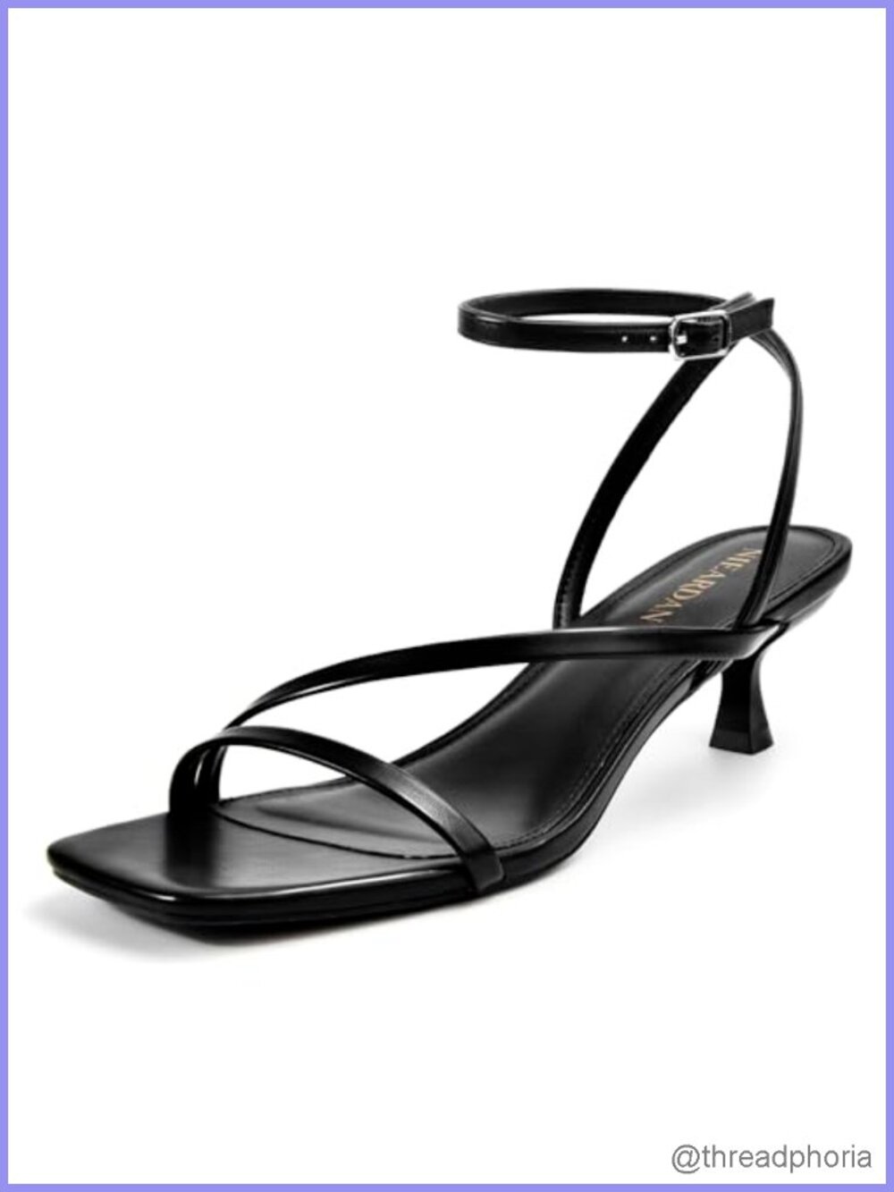 Kitten Heel Sandals Square Open Toe Ankle Strap Buckle Dress Heels Faux Leather